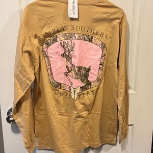 Simply Southern Tan Shirt with Pink Deer Graphic